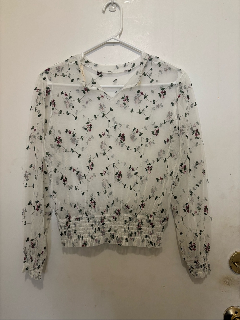 Ray Cassin Sheer Floral Mesh Blouse | Embroidered Cottagecore Top